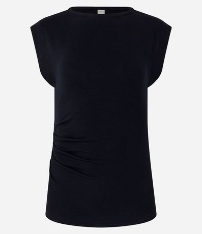 Blusa sin Manga en Algodón con Escote Canoa y Fruncidos