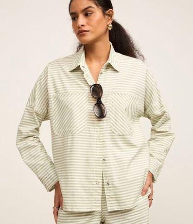 Camisa Alargada en Jeans con Rayas Variadas y Bolsillos