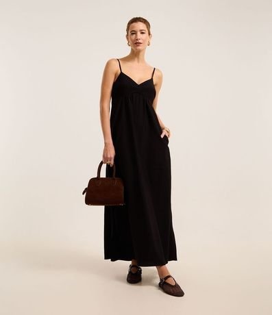 Vestido Evasé Largo en Crepé con Recorte en el Busto