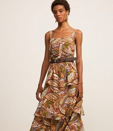 Vestido Western Evasê Midi en Viscosa con Estampa Follaje 2