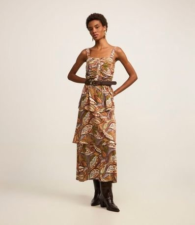 Vestido Western Evasê Midi en Viscosa con Estampa Follaje 5