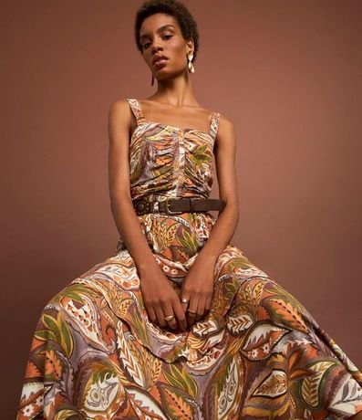 Vestido Western Evasê Midi en Viscosa con Estampa Follaje 6