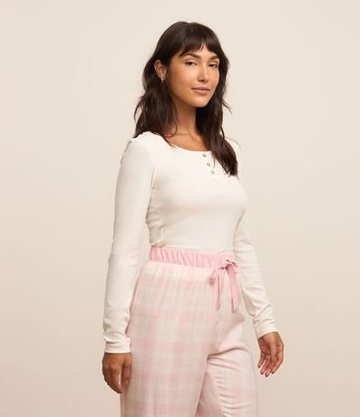 Blusa Pijama Acanalada con Botones en el Cuello Redondo