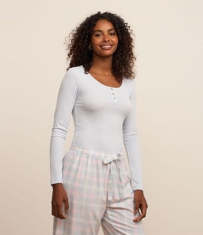 Blusa de Pijama en Rib con Cuello Redondo y Botones 3