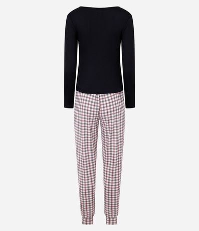 Pijama Largo en Rib con Pantalón de Cuadros 7