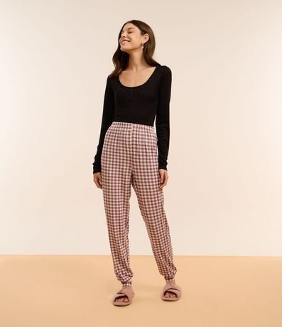 Pijama Largo en Rib con Pantalón de Cuadros