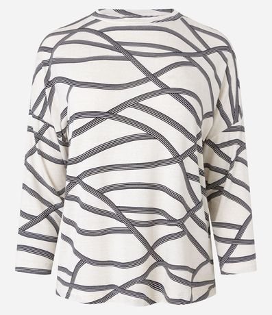 Blusa en Viscosa con Manga 7/8 y Estampado Geométrico