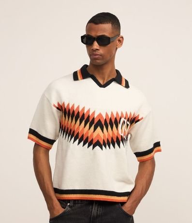 Remera Polo Boxy en Punto con Estampa Abstracta