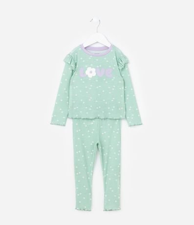 Pijama Infantil en Rib Bordado y Volados - Talle 2 a 4 años