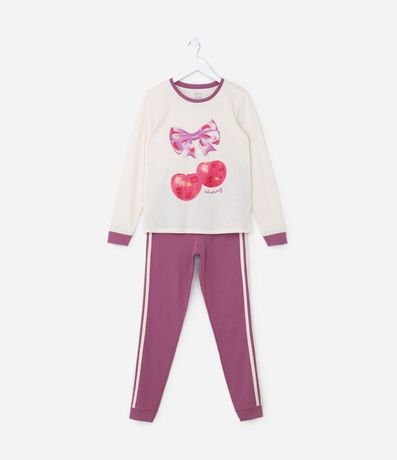 Pijama Largo Infantil en Algodón con Estampa de Cereza y Rayas Laterales -Talle 5 al 14 años 1