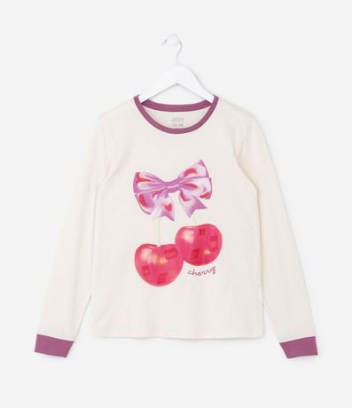 Pijama Largo Infantil en Algodón con Estampa de Cereza y Rayas Laterales -Talle 5 al 14 años 2