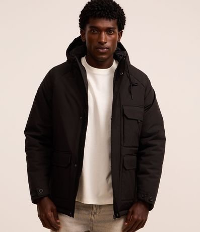 Campera Parka en Poliamida con Capucha y Bolsillos de Solapa 1