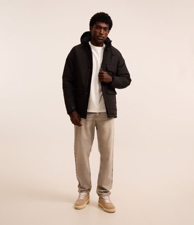 Campera Parka en Poliamida con Capucha y Bolsillos de Solapa 2