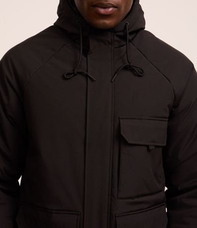 Campera Parka en Poliamida con Capucha y Bolsillos de Solapa 3