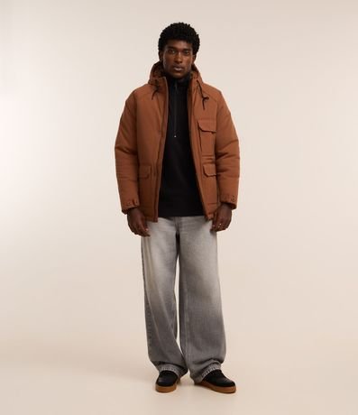 Campera Parka en Poliamida con Capucha y Bolsillos de Solapa 2