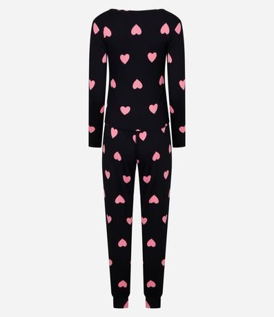 Pijama Largo en Rib con Estampa de Corazones y Botones en el Cuello 6