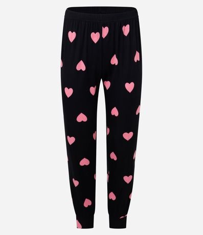 Pijama Largo en Rib con Estampa de Corazones y Botones en el Cuello 7