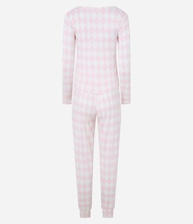 Pijama Largo en Rib con Estampa de Cuadros y Botones en el Cuello 6