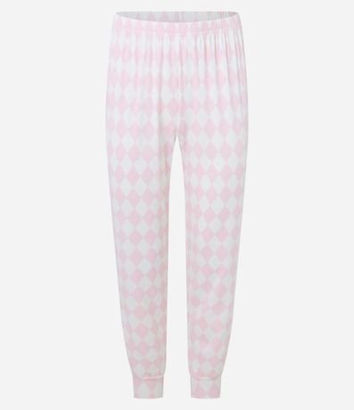 Pijama Largo en Rib con Estampa de Cuadros y Botones en el Cuello 7