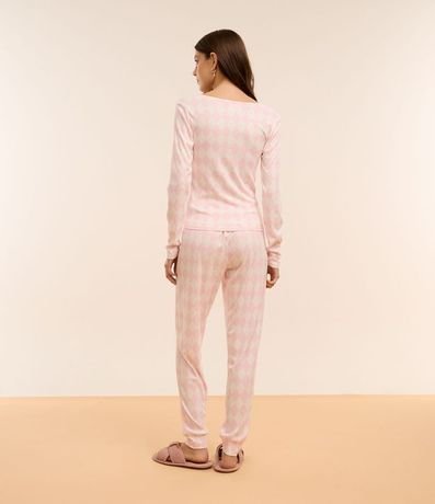 Pijama Largo en Rib con Estampa de Cuadros y Botones en el Cuello 2