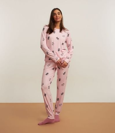 Pijama Largo con Estampa de Gatitos