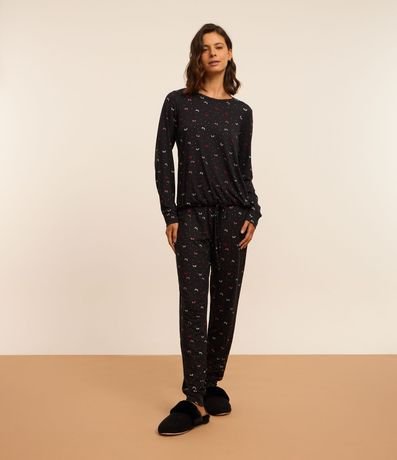 Pijama Largo con Lazo en la Parte Baja y Estampa Lacitos