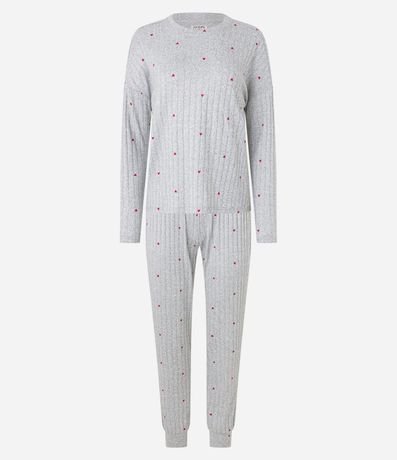 Pijama Largo en Punto con Estampa de Corazones 4