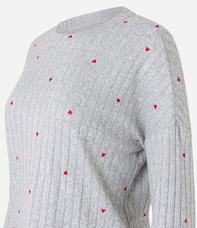 Pijama Largo en Punto con Estampa de Corazones 5