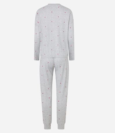 Pijama Largo en Punto con Estampa de Corazones 6