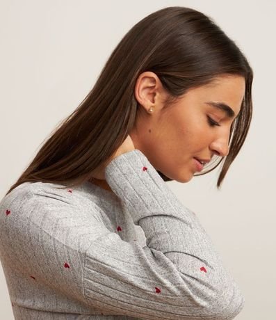 Pijama Largo en Punto con Estampa de Corazones 2