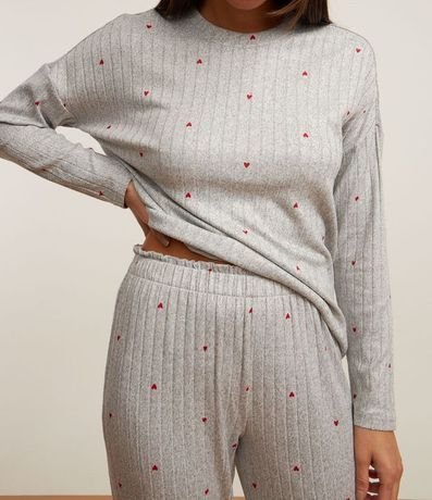Pijama Largo en Punto con Estampa de Corazones 3