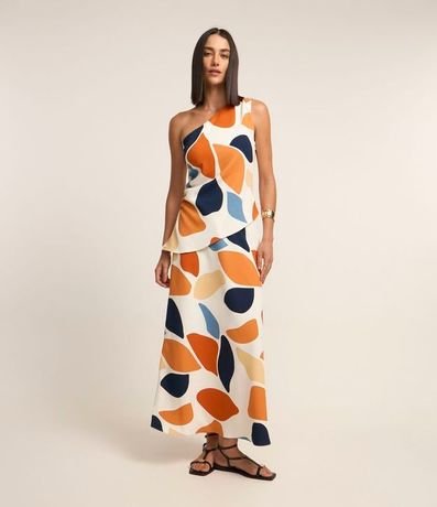 Blusa Hombro Único con Bajo Asimétrica y Estampa Abstracta 2