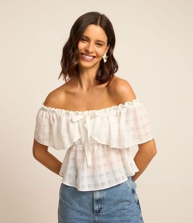 Blusa de Gasa Peplum con Textura y Lazo Delantero