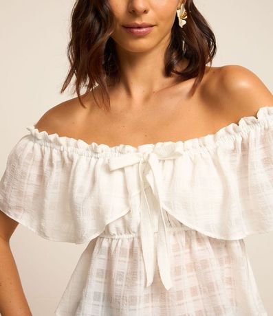 Blusa de Gasa Peplum con Textura y Lazo Delantero 3