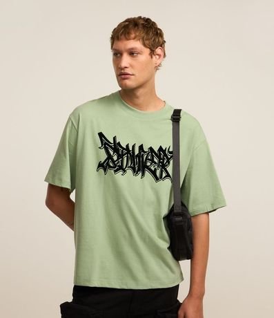 Remera Boxy en Algodón con Estampa Lettering Grafitti