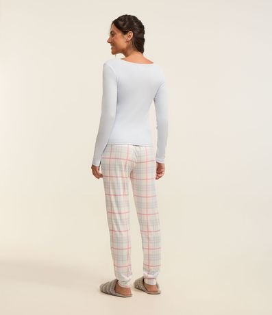 Pijama Largo en Rib con Botones y Pantalón de Cuadros 2