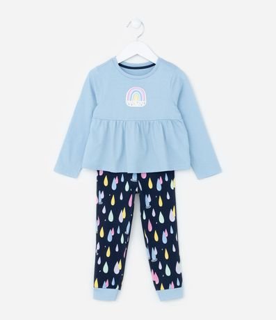 Pijama Infantil en Rib con Estampa Arco-Íris - Talle 2 a 4 años
