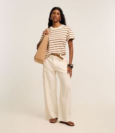 Remera Manga Corta en Algodón con Rayas Verticales y Cuello Redondo 2