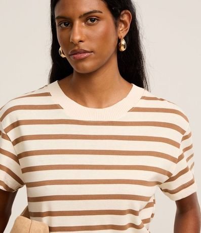Remera Manga Corta en Algodón con Rayas Verticales y Cuello Redondo 3