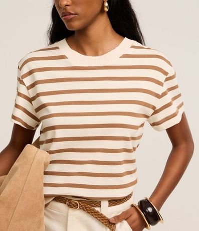 Remera Manga Corta en Algodón con Rayas Verticales y Cuello Redondo 4