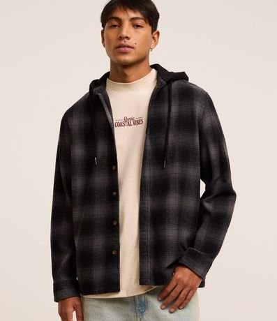 Camisa Comfort en Franela con Capucha Estampa de Cuadros
