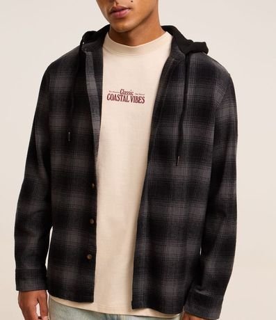 Camisa Comfort en Franela con Capucha Estampa de Cuadros 4