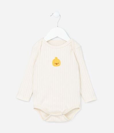 Body Infantil Canelado con Estampa Pollito - Talle 0 a 18 meses