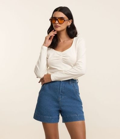 Blusa en Algodón con Fruncido en el Escote