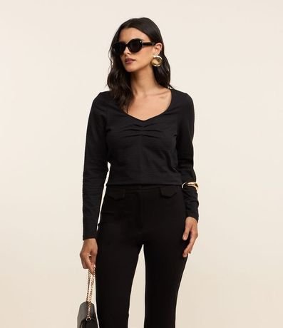 Blusa en Algodón con Fruncido en el Escote