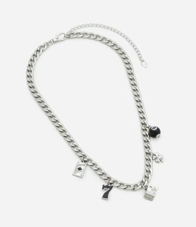 Collar en Metal con Cadena en Eslabones Gruesos y Colgantes de Casino 3