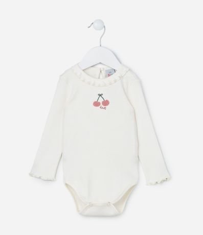 Body Infantil en Rib con Bordado Cerezas - Talle RN a 18 meses