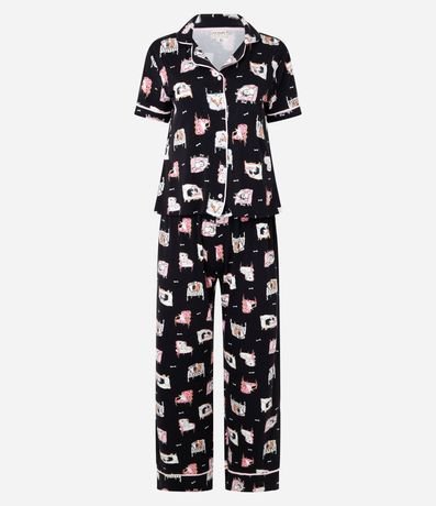 Pijama Americano Largo en Viscosa con Estampa de Mascotas 5