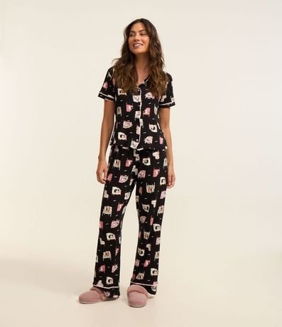 Pijama Americano Largo en Viscosa con Estampa de Mascotas 2