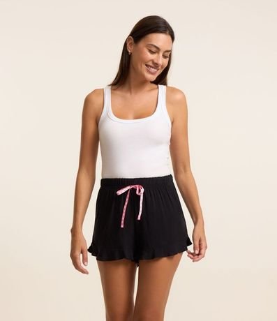 Short de Pijama en Viscosa con Lazo Contrastante